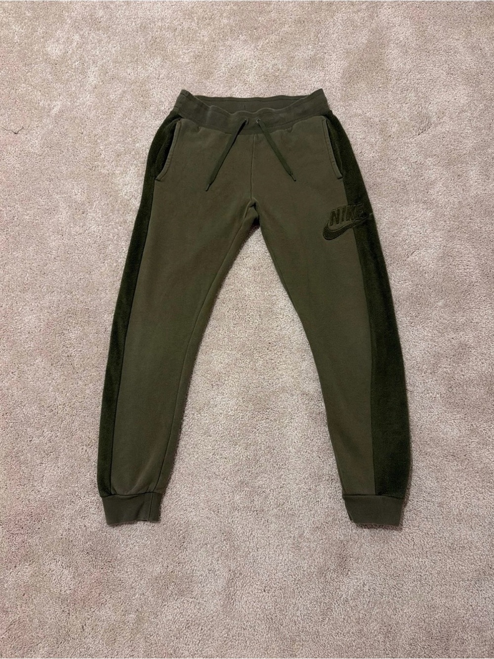 Nike Olive Green Contrast-Panel Fleece Joggers